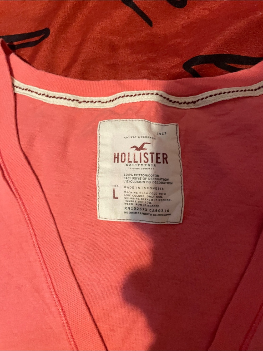 Hollister Women's V-Neck Tee — Coral - Picture 2 of 3